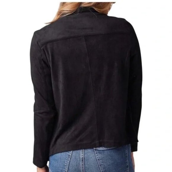 BB Dakota Women's Black Asymmetrical Faux Suade Drape Jacket size M - Picture 11 of 15